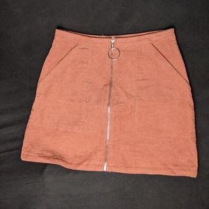 Blush pink zip up corduroy a-line skirt